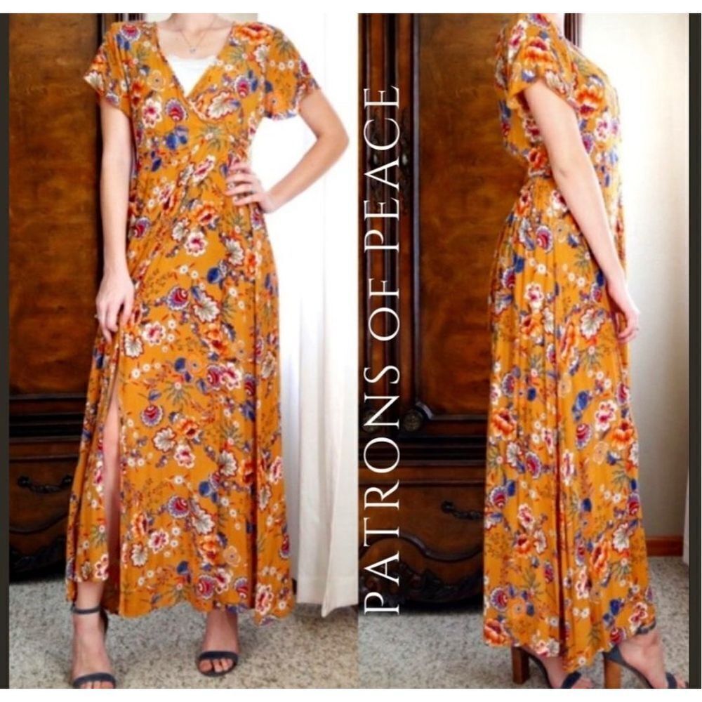 Patrons of Peace‎ Flyaway Hem Floral Maxi Dress Small faux wrap